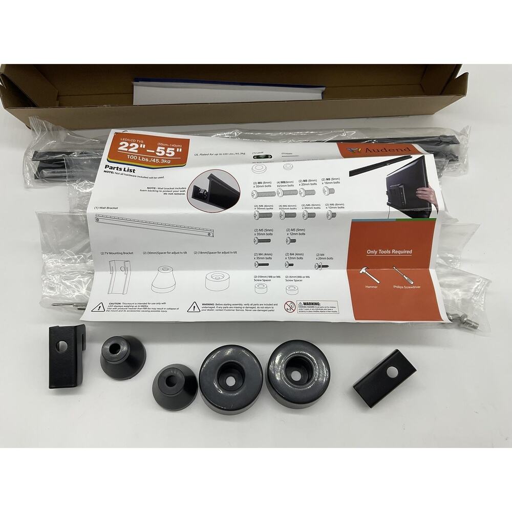 Audend Studless TV‎ Wall Mount Bracket Black 22-55in 100lb Flat Fixed Hardware